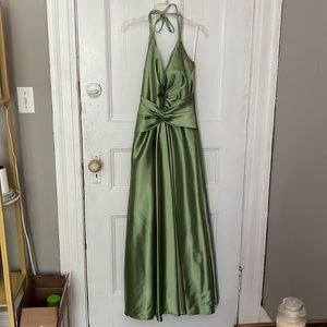 Green Satin Halter Dress